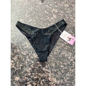 Oceanus Ophelia Bikini Bottom Black Beaded Crystal Embellished Swimwear Size M